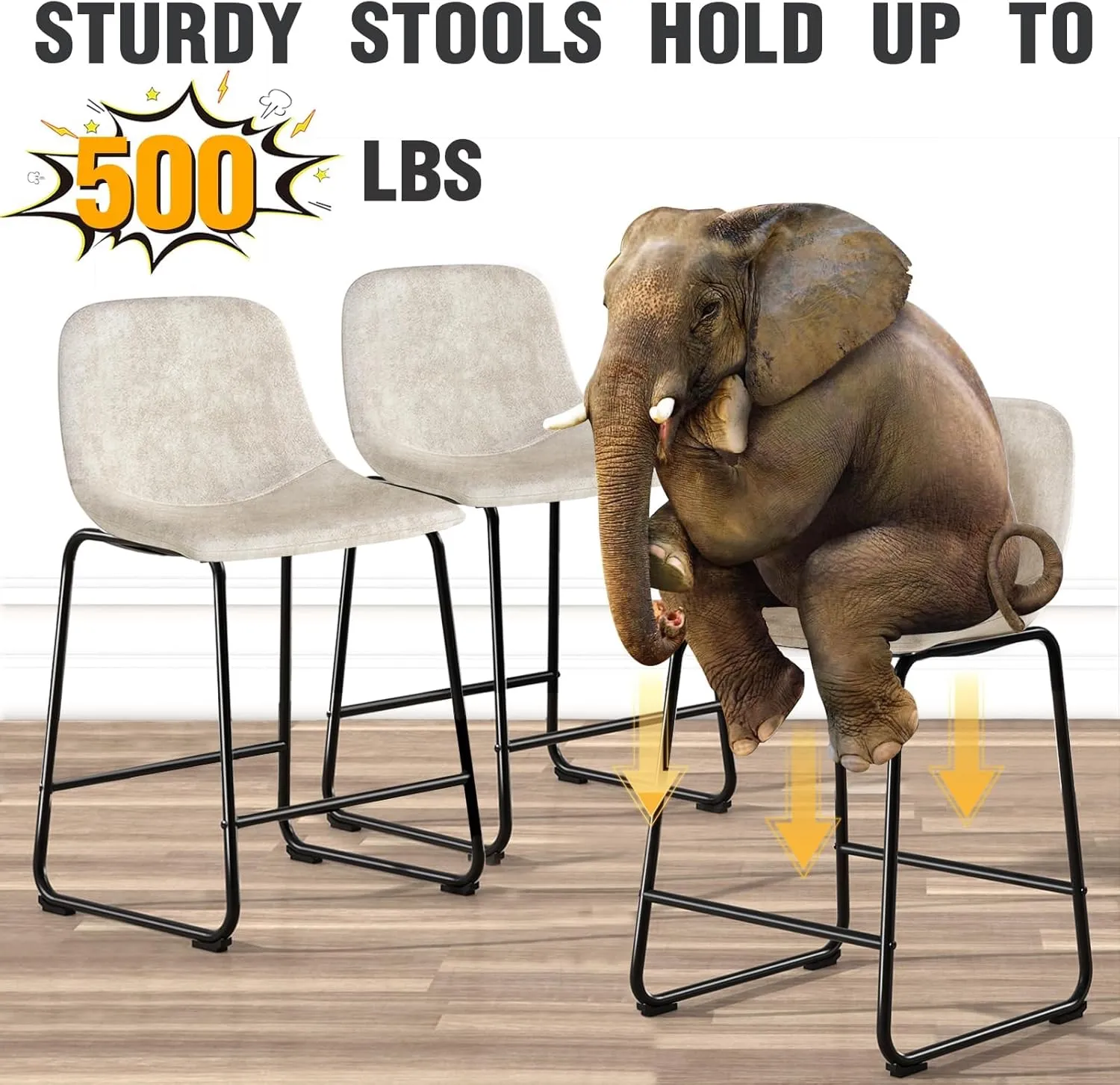 TAVR Furniture Leathaire Fabric Counter Chairs Set of 3, Beige Modern Counter Stool with Back and Footrest Height for Pub Coffee Home Dinning Kitchen