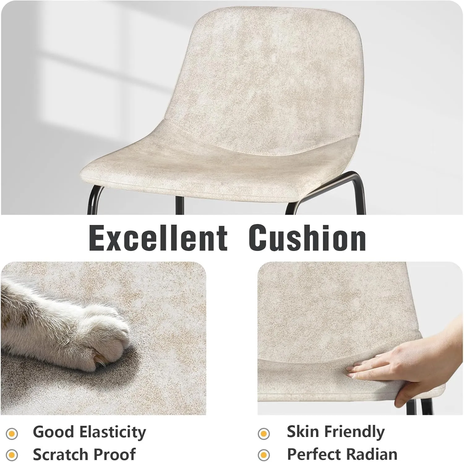 TAVR Furniture Leathaire Fabric Counter Chairs Set of 3, Beige Modern Counter Stool with Back and Footrest Height for Pub Coffee Home Dinning Kitchen