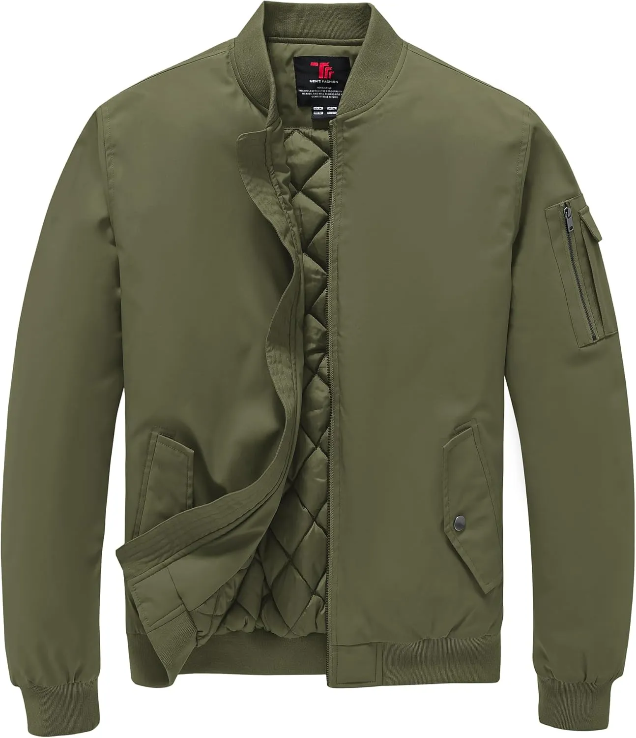 TBMPOY Men's Bomber Jacket Lightweight Winter Windbreaker Zip Up Padded Softshell Windproof Water-Resistant Casual Fall Coat