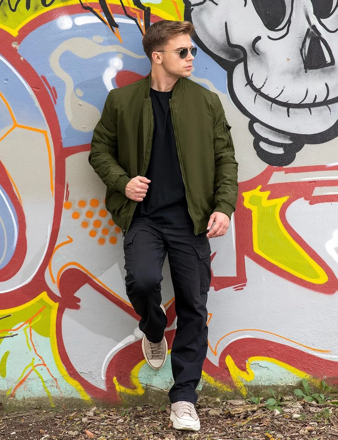 TBMPOY Men's Bomber Jacket Lightweight Winter Windbreaker Zip Up Padded Softshell Windproof Water-Resistant Casual Fall Coat