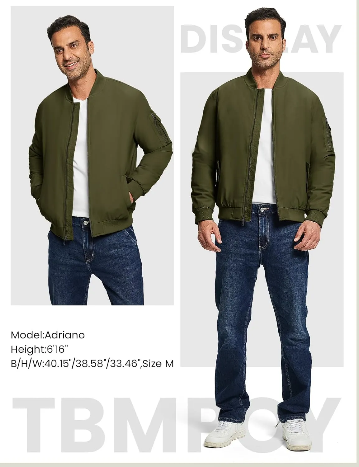 TBMPOY Men's Bomber Jacket Lightweight Winter Windbreaker Zip Up Padded Softshell Windproof Water-Resistant Casual Fall Coat