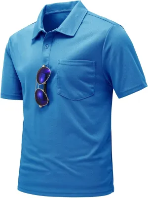 TBMPOY Men's Polo Shirts with Pocket Short Sleeve Quick Dry Casual Sports Outdoor Golf Shirt
