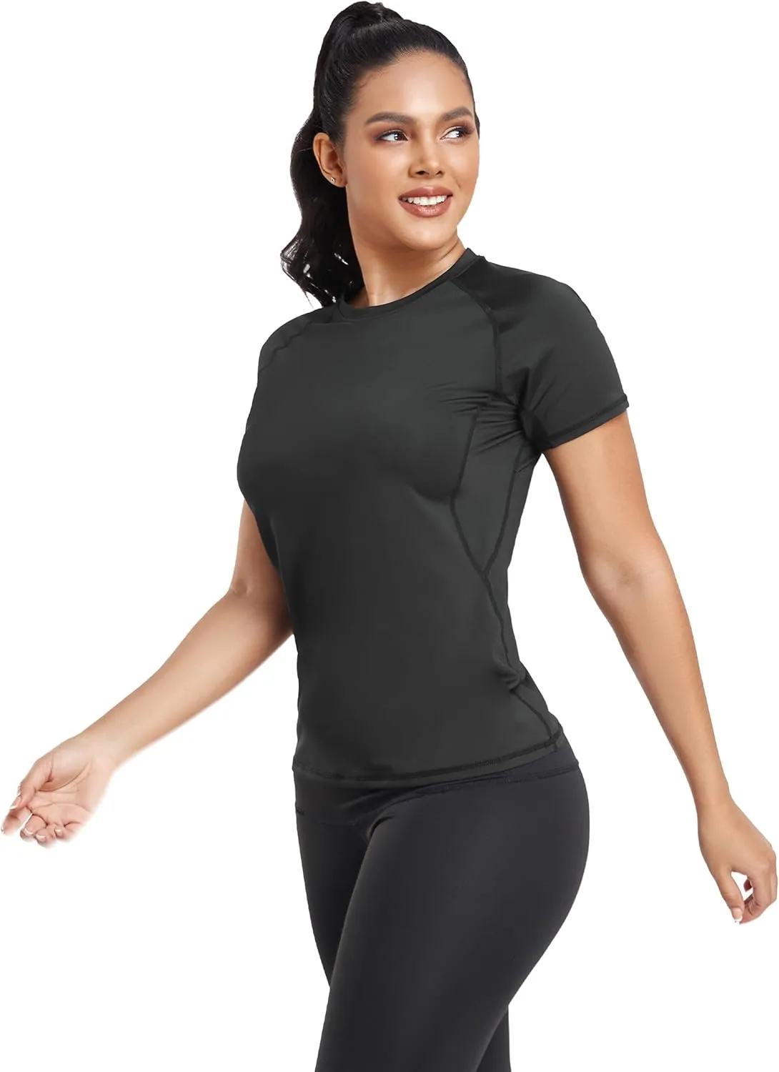 TELALEO 4 Pack Women's Compression Shirt Running Athletic T-Shirts Workout Tops Baselayer Short Sleeve Yoga Gym Sports Gear