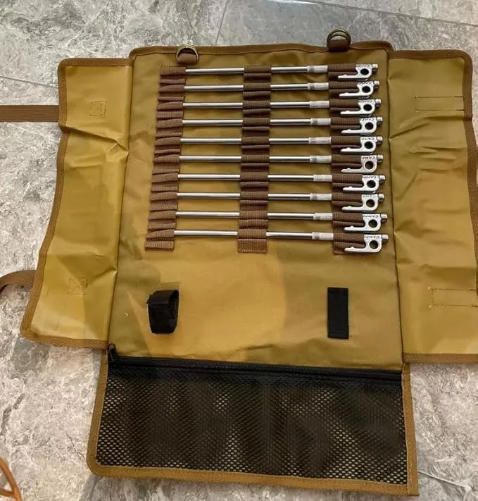 Tent Stakes Storage Bag Max 14.96"/38cm in Length Color Khaki, Suitable for Camping Hammer Set