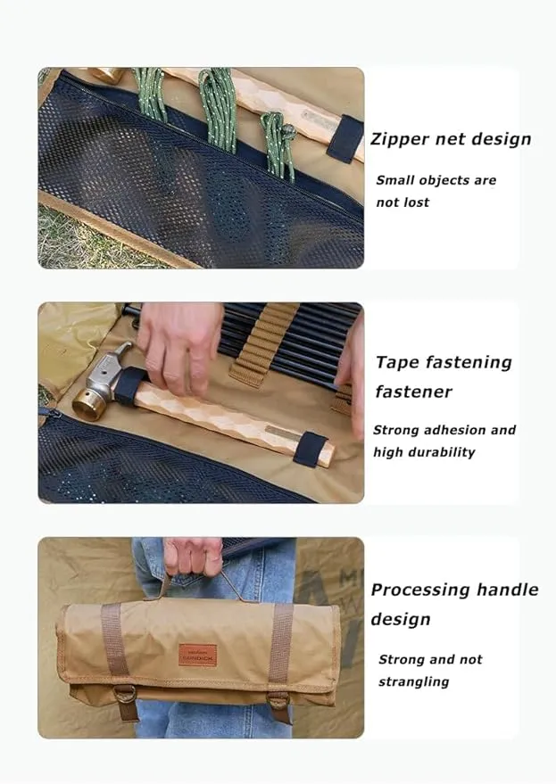 Tent Stakes Storage Bag Max 14.96"/38cm in Length Color Khaki, Suitable for Camping Hammer Set