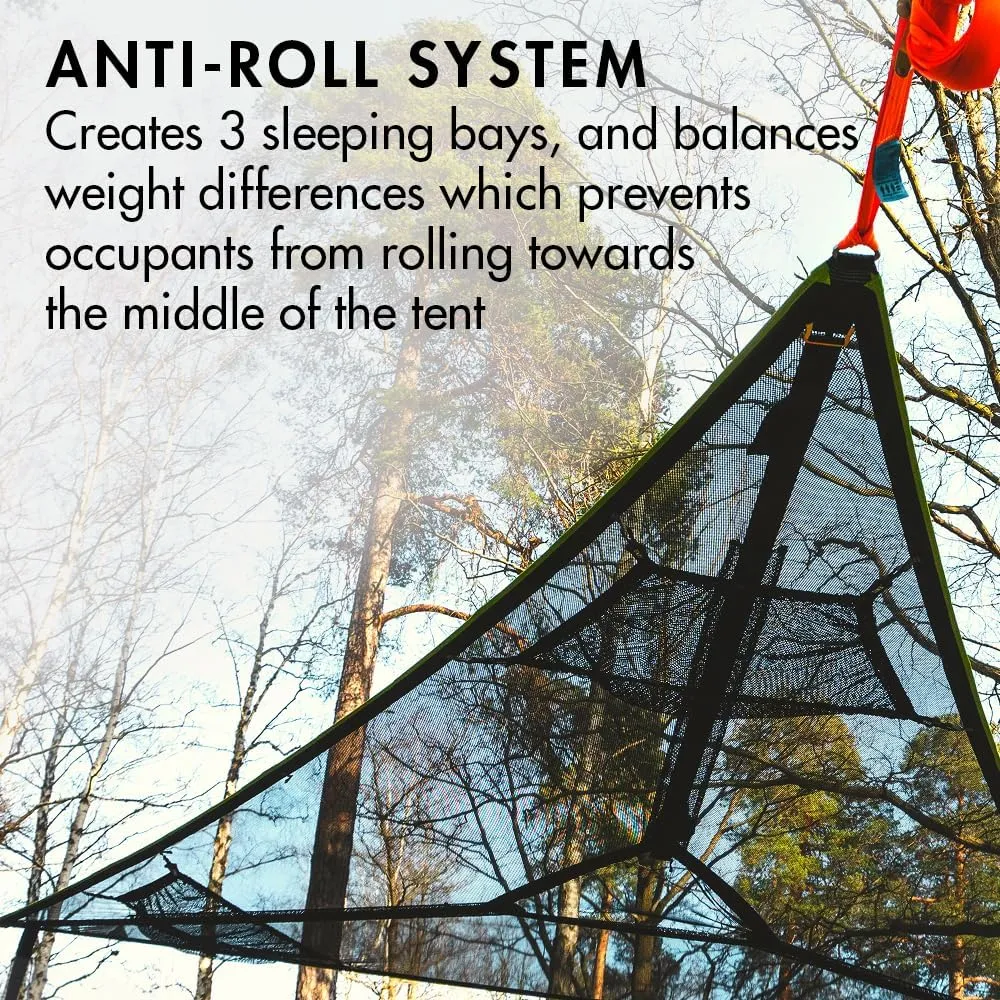 Tentsile Trillium Giant Hammock, The Original Tree Tent Company, 6 Adult Capacity, Anti-Roll, Central Hatch, Ratches and Straps Included, Designed in The UK (6 Person, Black Mesh)