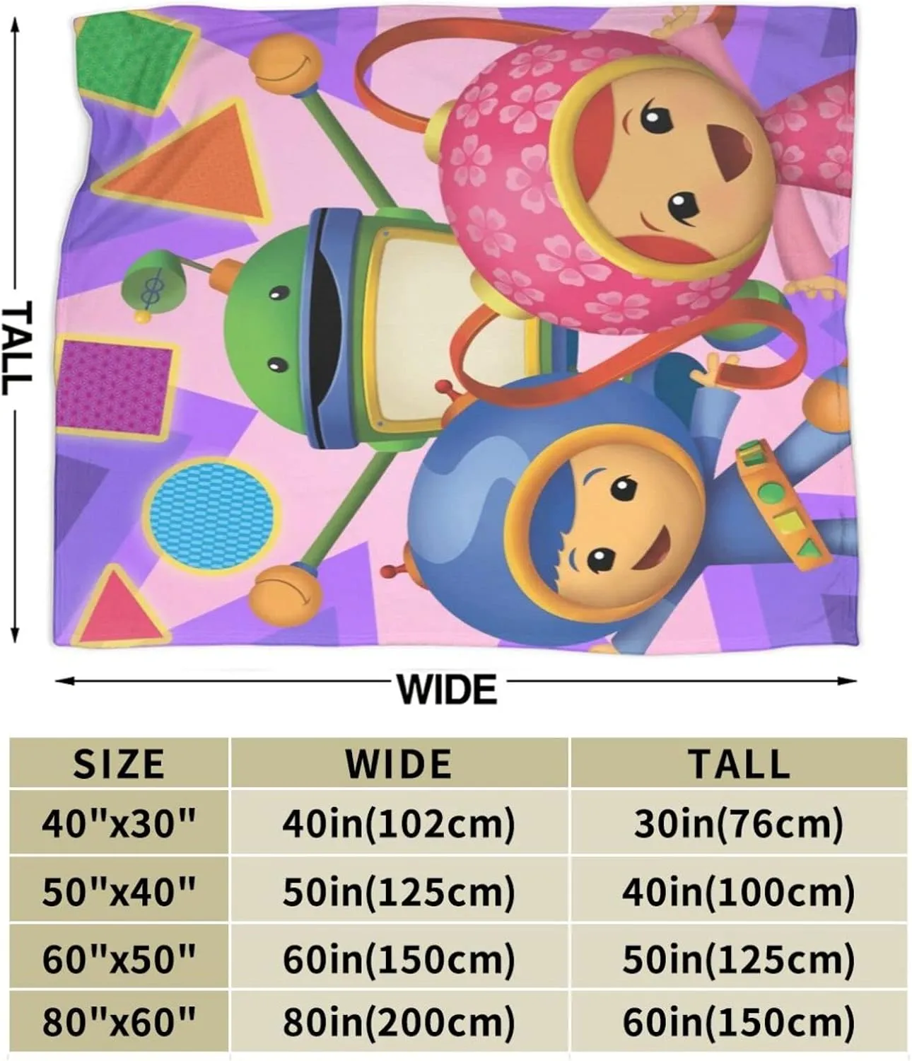 Throw Blanket Team Anime Umizoomi Soft Flannel Blankets for Children Adult All Season Air Conditioning Blanket for Bed Living Room Sofa 40"x30"