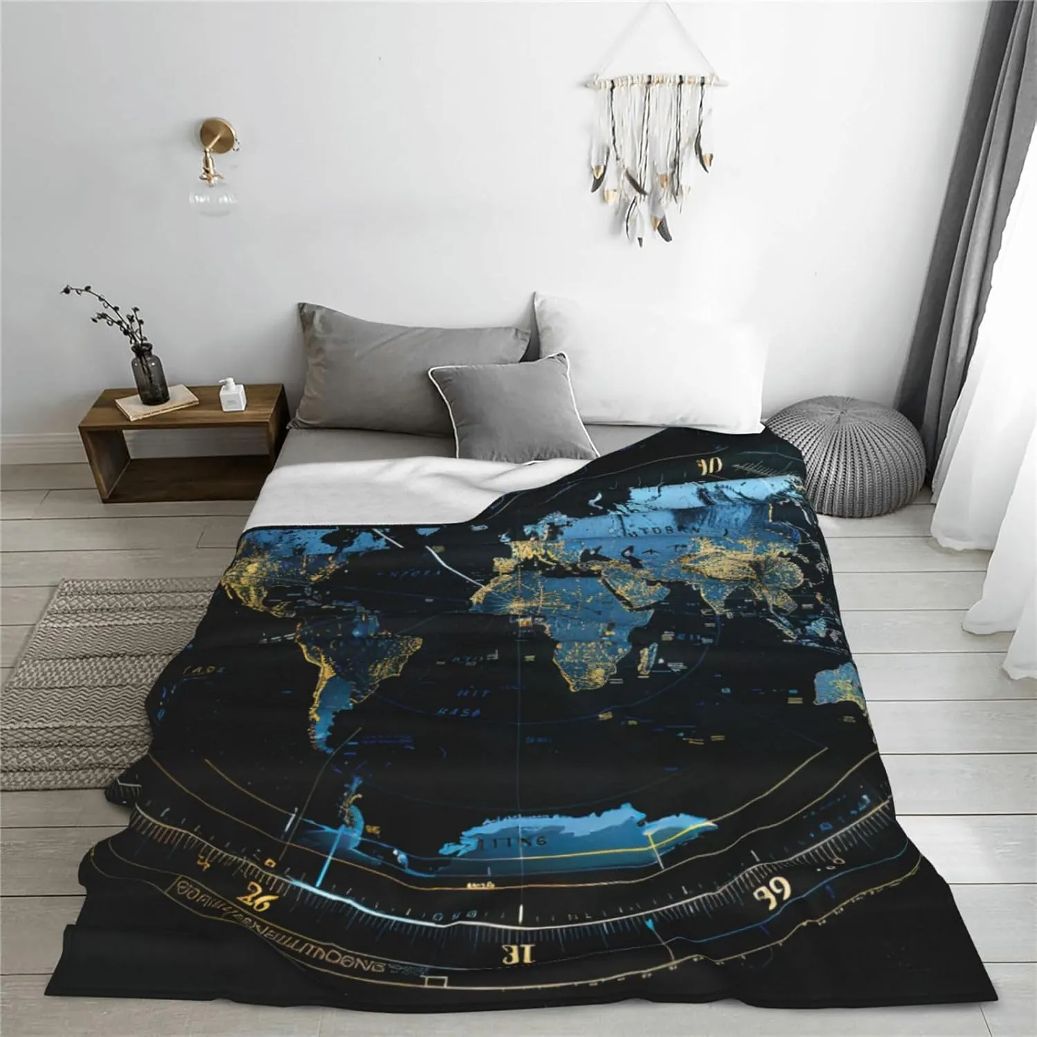 Time Zone Map Print Versatile Portable and Lightweight Bed Blanket,for Bedding and Travel Air Conditioning Blanket