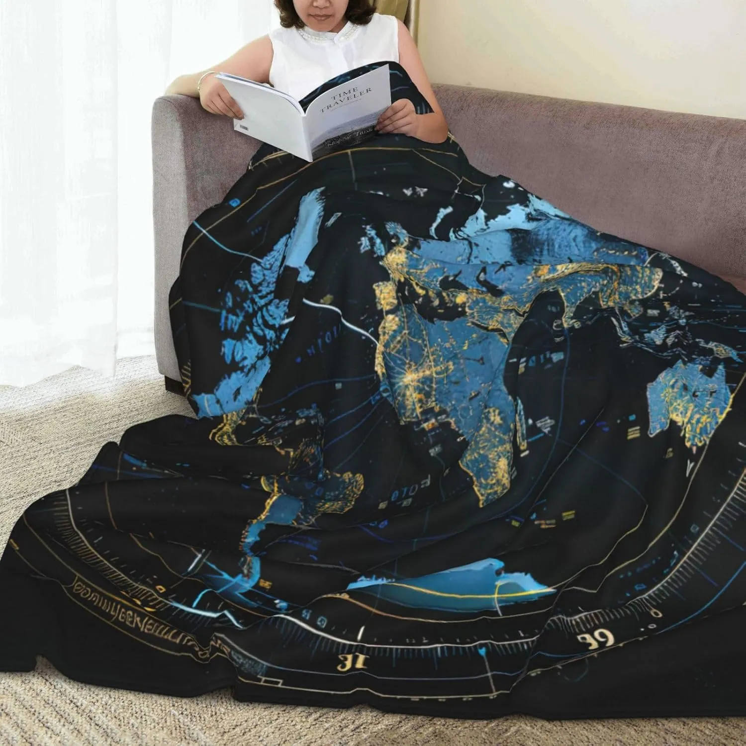 Time Zone Map Print Versatile Portable and Lightweight Bed Blanket,for Bedding and Travel Air Conditioning Blanket