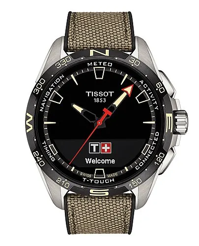 Tissot T-Touch Connect Solar Black Dial Beige Leather Strap Watch T121.420.47.051.07