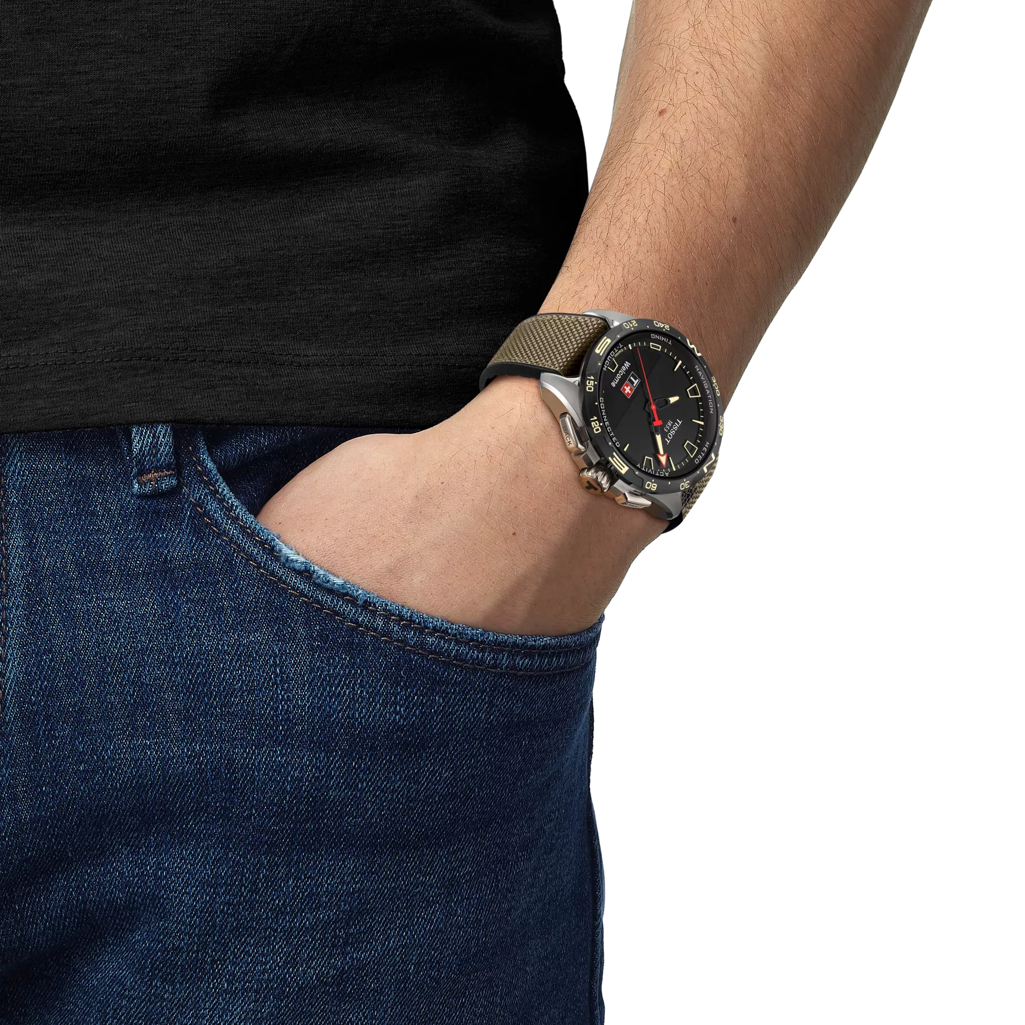 Tissot T-Touch Connect Solar Black Dial Beige Leather Strap Watch T121.420.47.051.07
