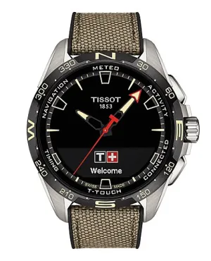 Tissot T-Touch Connect Solar Black Dial Beige Leather Strap Watch T121.420.47.051.07