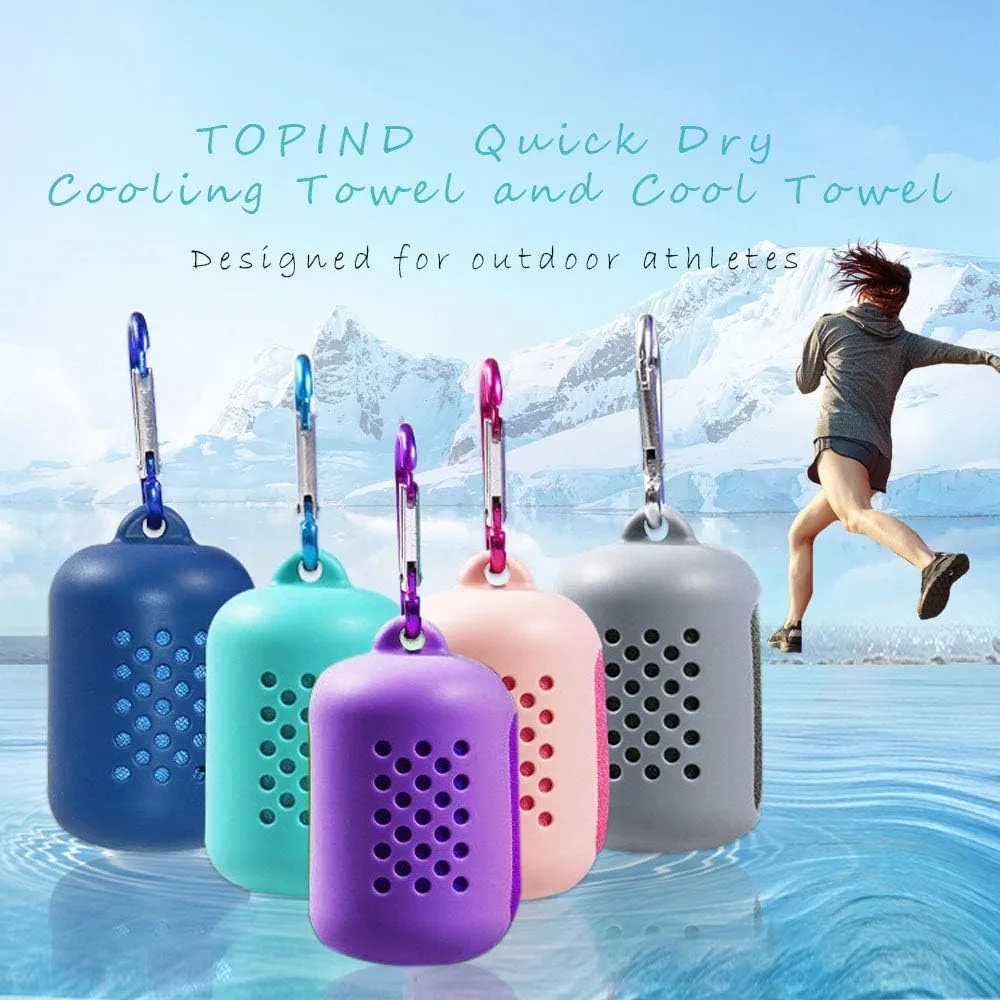 TOPIND Quick Dry Cooling Towel and Cool Towel Compact Gym Outdoor Travel Towel Microfibre Workout Towel with Convenient Silicone Storage Bag (Green, Large-11.8x31.5inch)