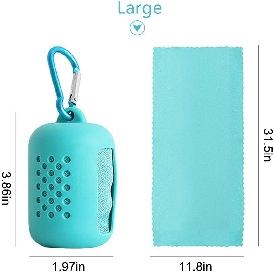 TOPIND Quick Dry Cooling Towel and Cool Towel Compact Gym Outdoor Travel Towel Microfibre Workout Towel with Convenient Silicone Storage Bag (Green, Large-11.8x31.5inch)