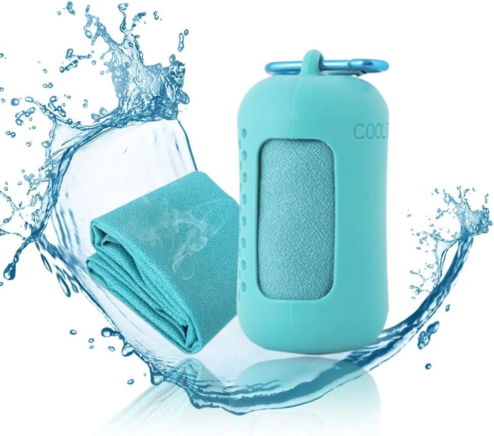 TOPIND Quick Dry Cooling Towel and Cool Towel Compact Gym Outdoor Travel Towel Microfibre Workout Towel with Convenient Silicone Storage Bag (Green, Large-11.8x31.5inch)