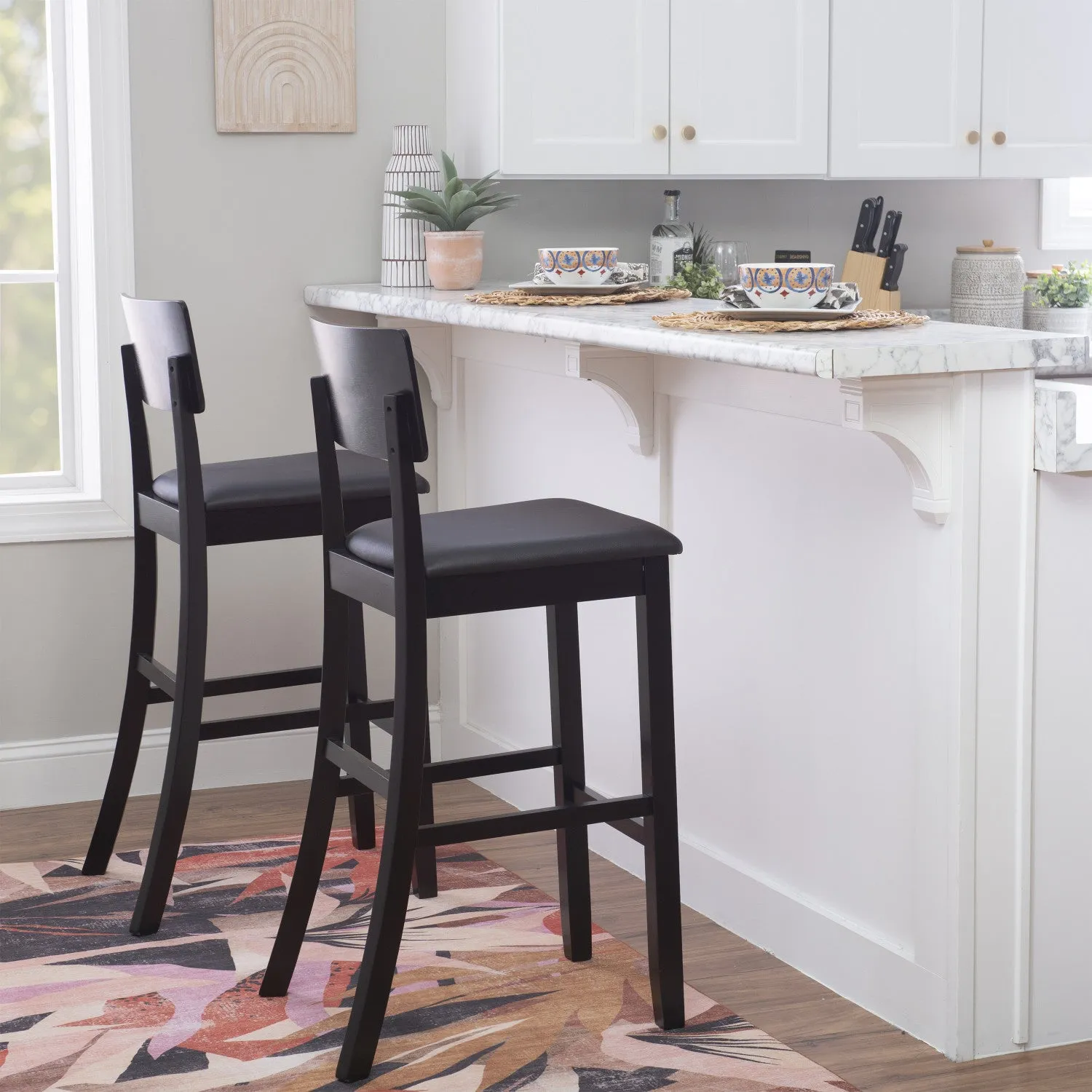 Torino Faux Leather Contemporary Barstool - Black|Tabouret bar contemporain Torino en similicuir - noir