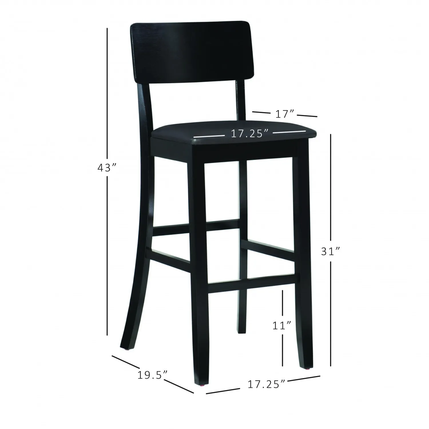 Torino Faux Leather Contemporary Barstool - Black|Tabouret bar contemporain Torino en similicuir - noir