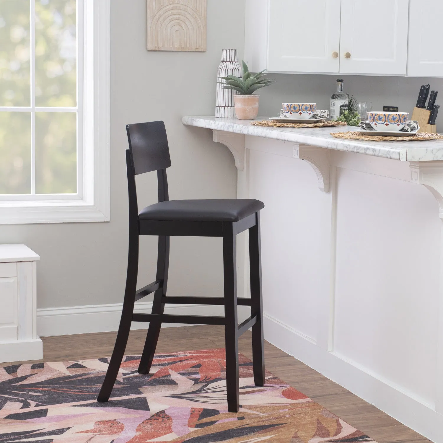 Torino Faux Leather Contemporary Barstool - Black|Tabouret bar contemporain Torino en similicuir - noir