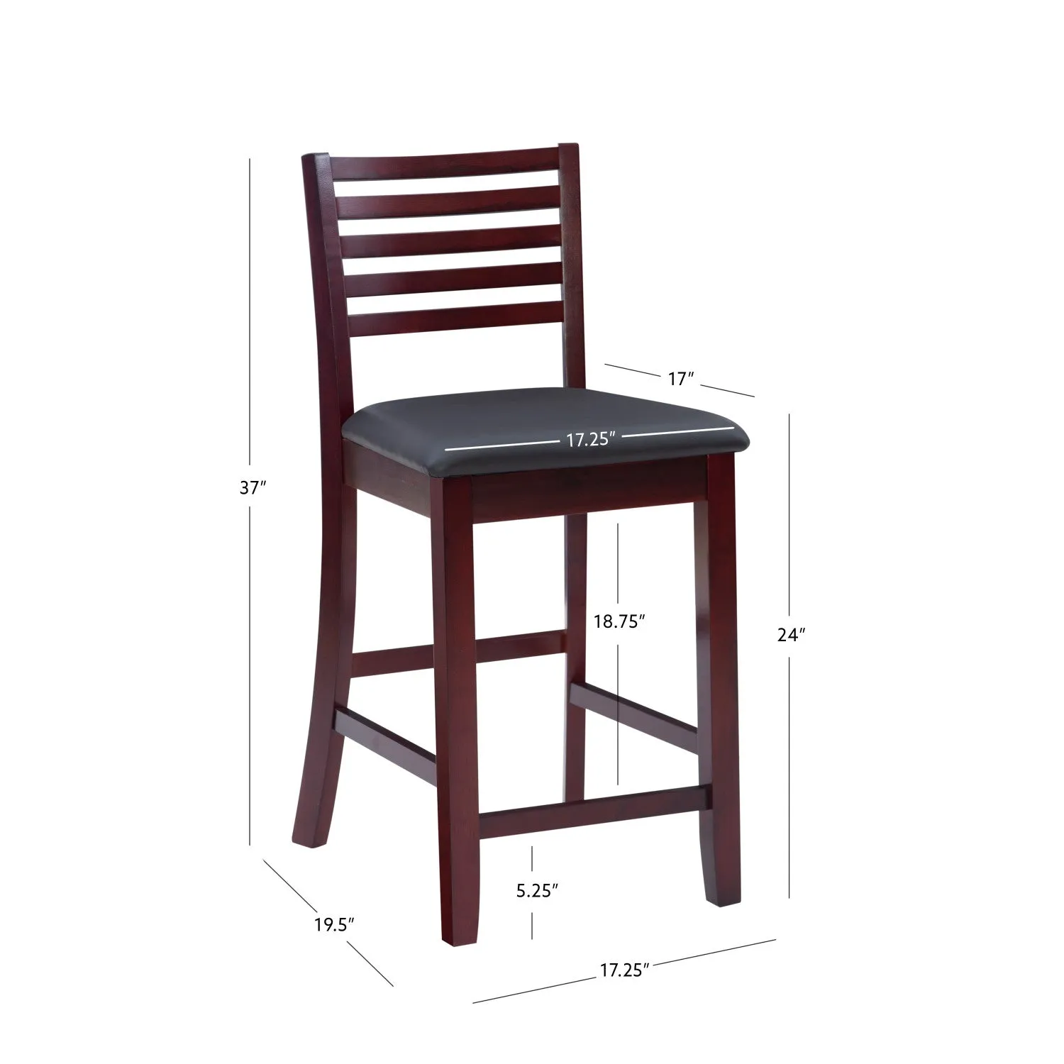 Torino Faux Leather Ladder Back Counter-Height Stool - Merlot|Tabouret Torino de hauteur comptoir en similicuir avec dossier en échelle - merlot