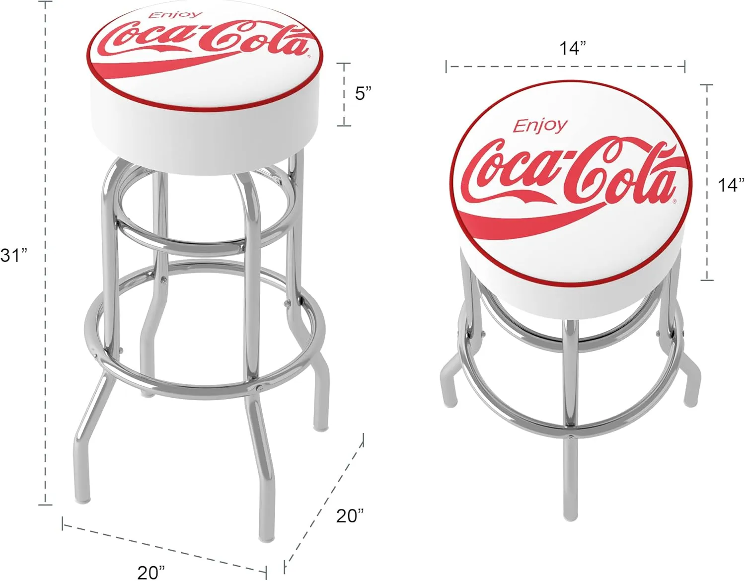 Trademark Global Coca-Cola Barstool, 31" Bar Stool Swivel Chair for Game Room, Garage, or Home Bar