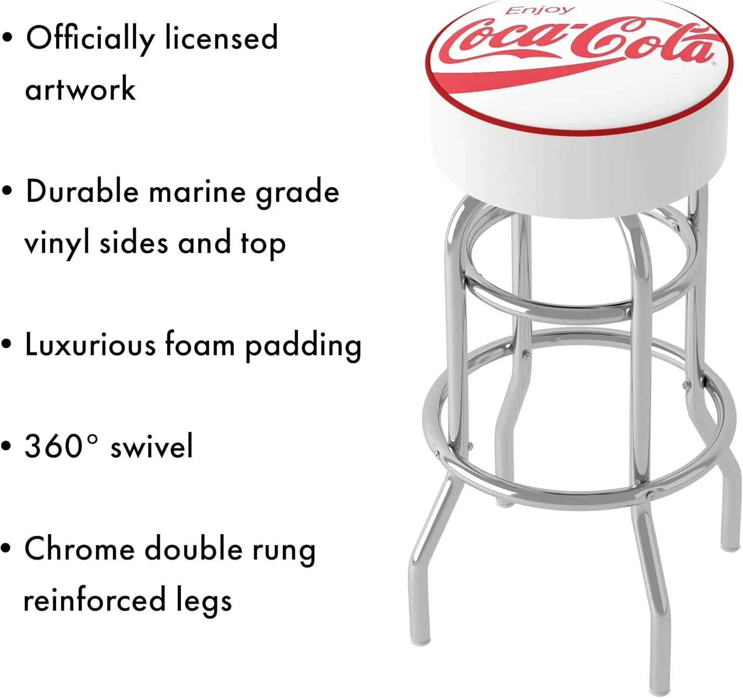 Trademark Global Coca-Cola Barstool, 31" Bar Stool Swivel Chair for Game Room, Garage, or Home Bar