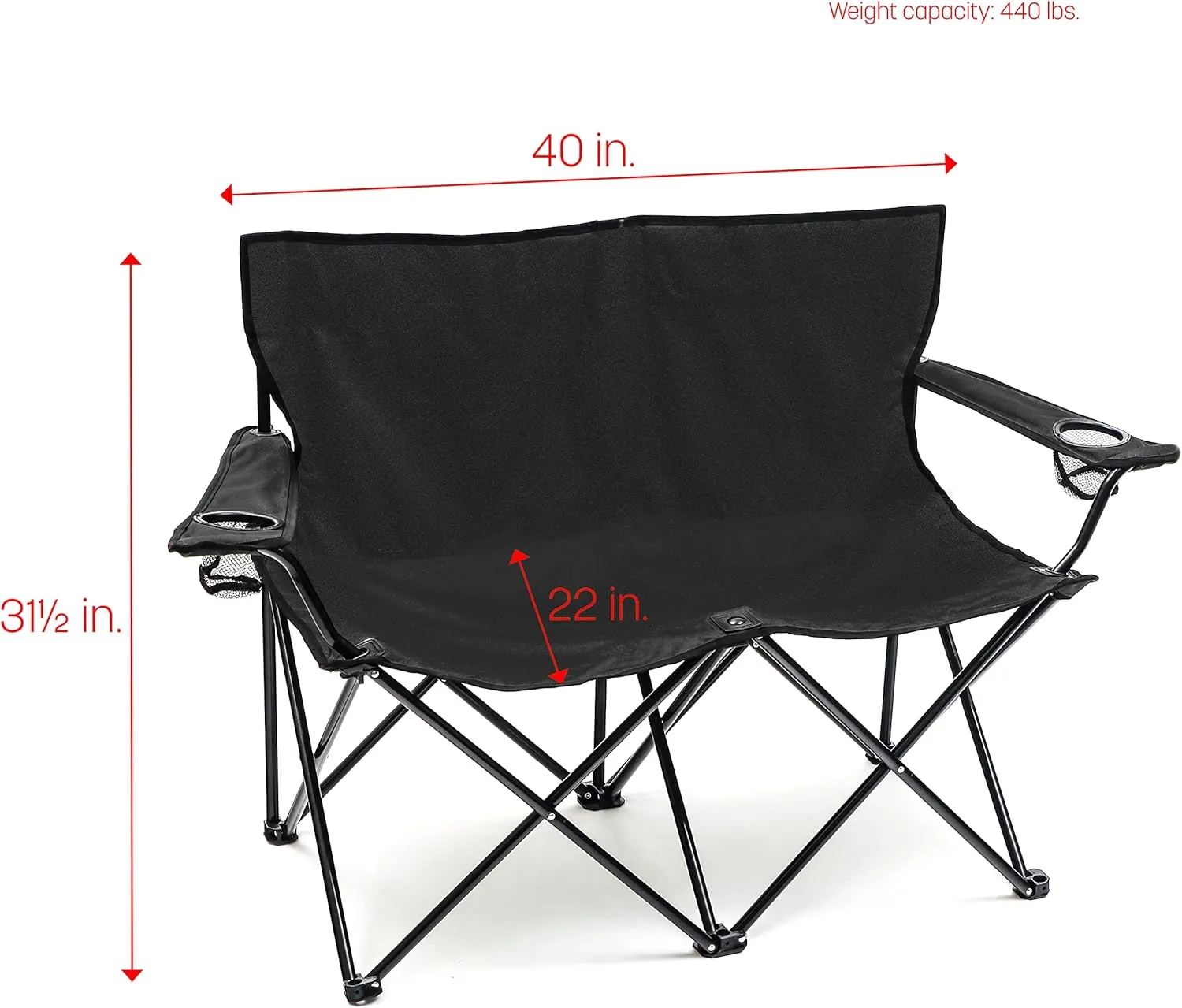 Trademark Innovations Loveseat Style Double Camp Chair, 40" L x 22" W x 31.5" H,Polyester, Black