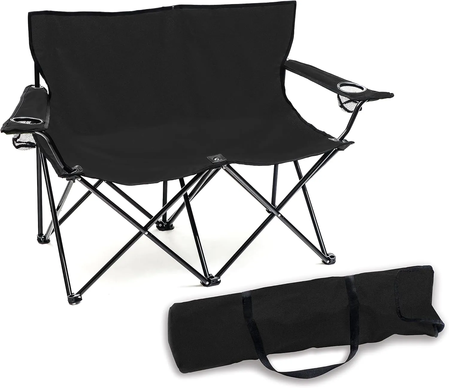 Trademark Innovations Loveseat Style Double Camp Chair, 40" L x 22" W x 31.5" H,Polyester, Black