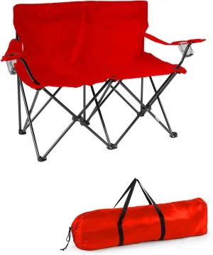 Trademark Innovations Loveseat Style Double Camp Chair with Steel Frame, Red