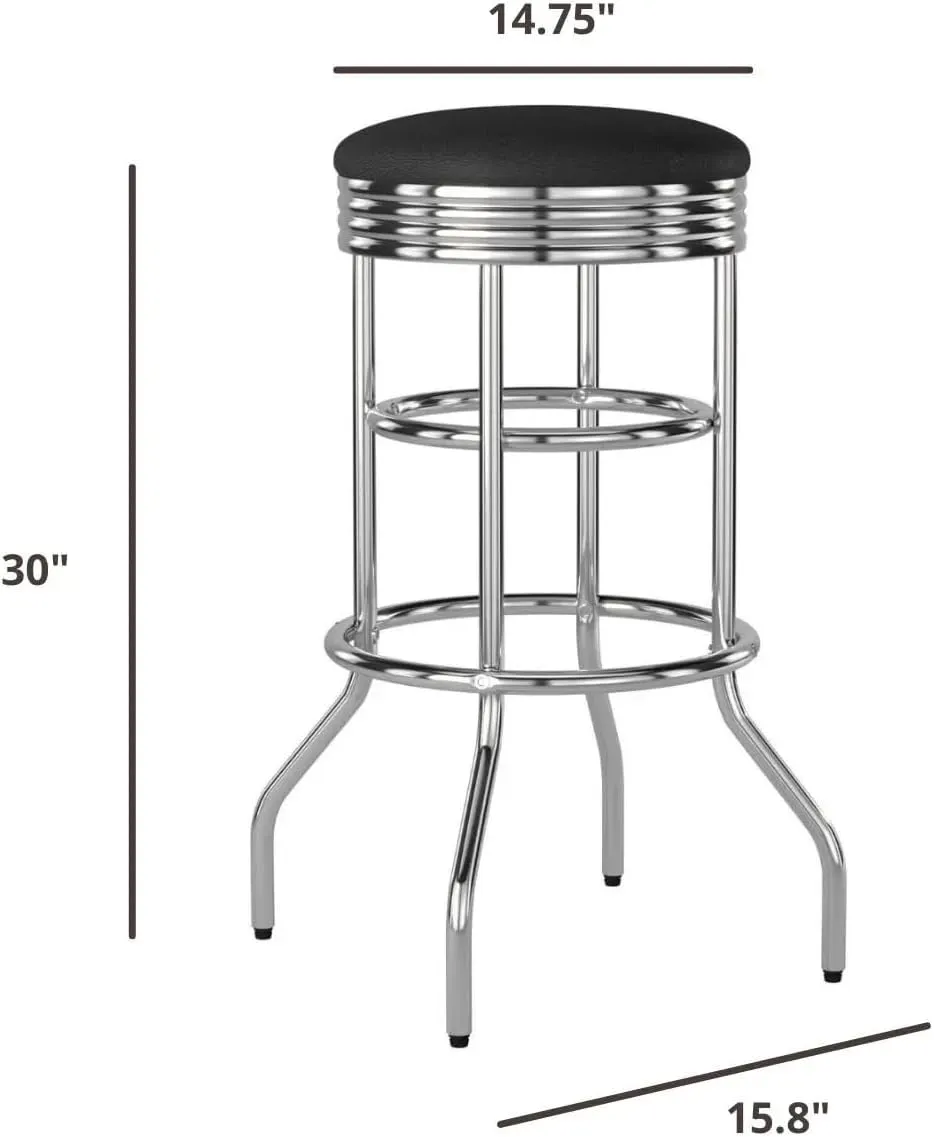 TRINITY Heavy Duty 30-Inch Backless Swivel Bar Stool for Kitchen, Garage, or Workshop, Chrome Finish with Faux Leather Seat, 2 Pack, Black