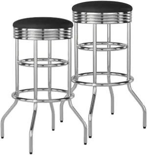 TRINITY Heavy Duty 30-Inch Backless Swivel Bar Stool for Kitchen, Garage, or Workshop, Chrome Finish with Faux Leather Seat, 2 Pack, Black
