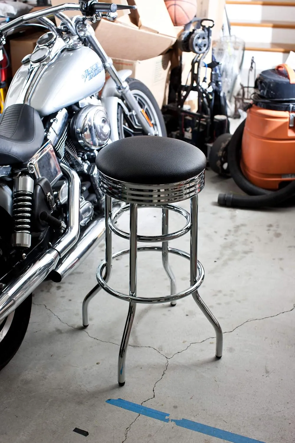 TRINITY Heavy Duty 30-Inch Backless Swivel Bar Stool for Kitchen, Garage, or Workshop, Chrome Finish with Faux Leather Seat, 2 Pack, Black