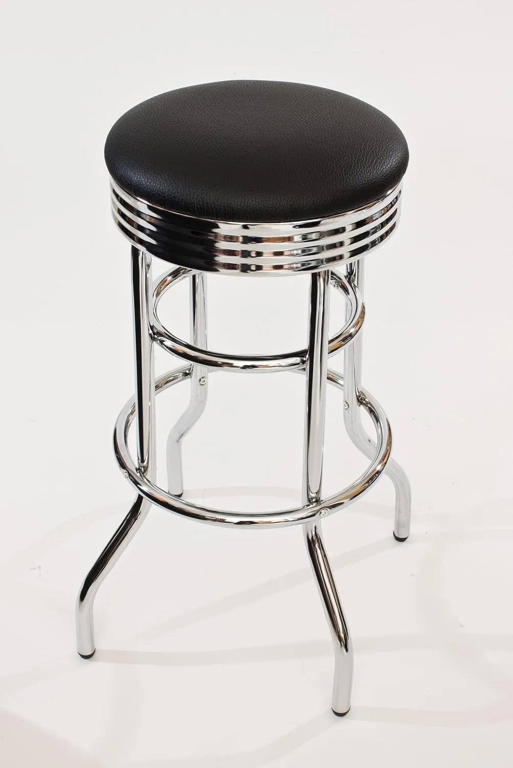 TRINITY Heavy Duty 30-Inch Backless Swivel Bar Stool for Kitchen, Garage, or Workshop, Chrome Finish with Faux Leather Seat, 2 Pack, Black