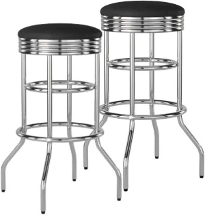 TRINITY Heavy Duty 30-Inch Backless Swivel Bar Stool for Kitchen, Garage, or Workshop, Chrome Finish with Faux Leather Seat, 2 Pack Pre-Assembled, Black
