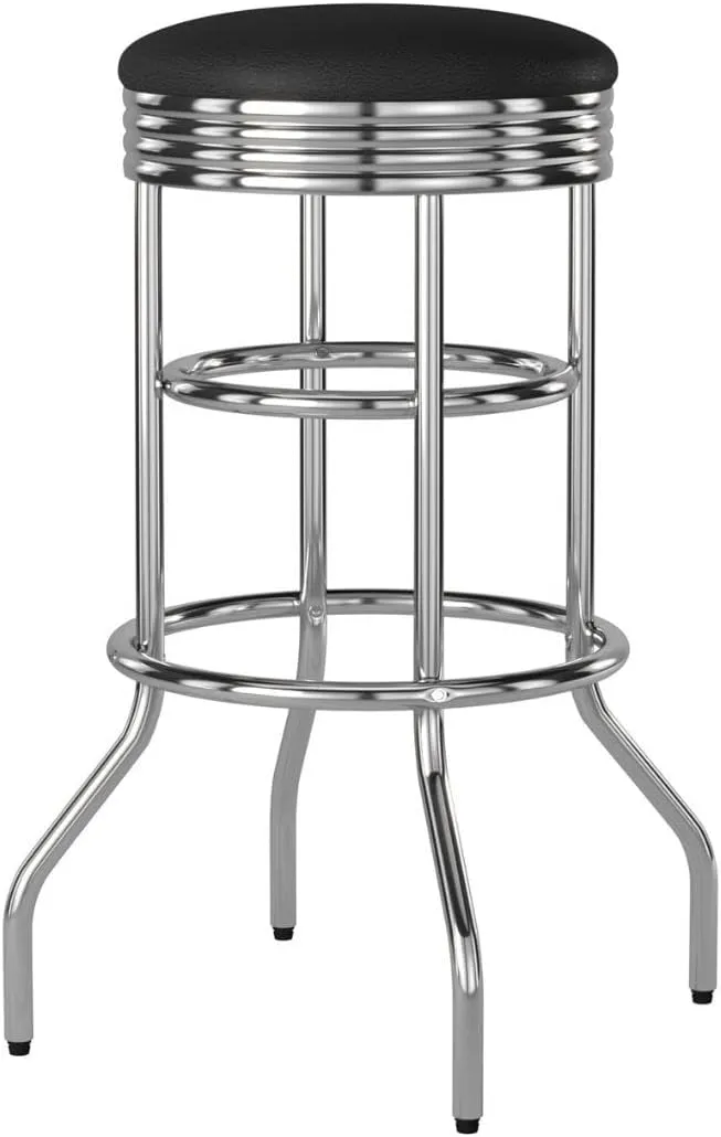 TRINITY Heavy Duty 30-Inch Backless Swivel Bar Stool for Kitchen, Garage, or Workshop, Chrome Finish with Faux Leather Seat, 2 Pack Pre-Assembled, Black