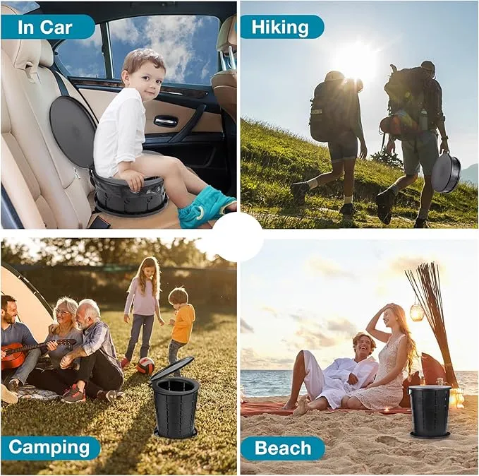 TRIPTIPS Upgrade Retractable Portable Toilet Travel Toilet Adjustable Height Camping Toilet Portable Potty for Adults Kids, Foldable Portable Toilet for Camping/Car, XL Pro size