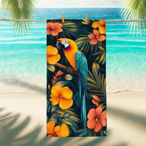 Tropical Macaw Floral Beach Towel Vibrant Orchid Hibiscus Microfiber, Quick Dry Soft Sand Free Lightweight Bath Towel for Summer Travel Pool Gym Outdoor Picnic Essentials 62x31 Inch