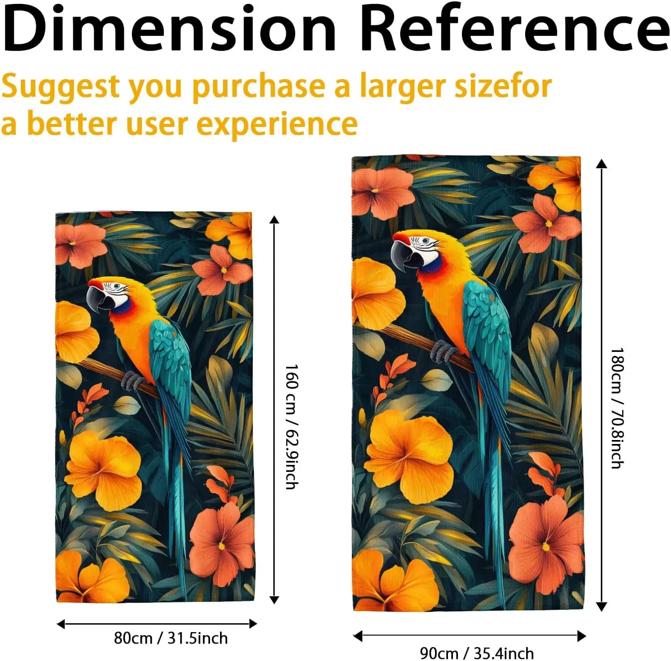 Tropical Macaw Floral Beach Towel Vibrant Orchid Hibiscus Microfiber, Quick Dry Soft Sand Free Lightweight Bath Towel for Summer Travel Pool Gym Outdoor Picnic Essentials 62x31 Inch