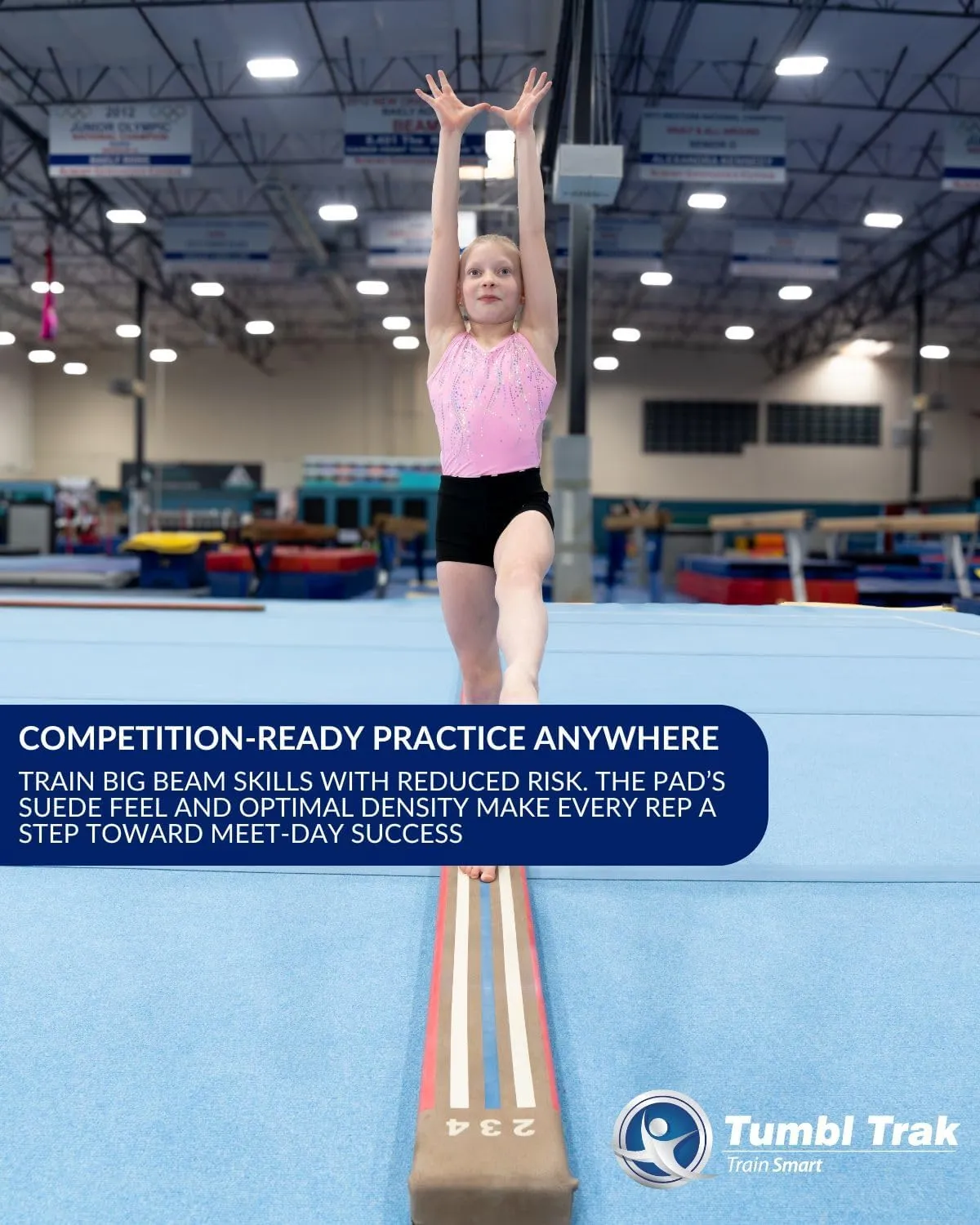 Tumbl Trak 8 Ft Laser Balance Beam with Solid Wood Core Gymnastics Low Balance Training Beam