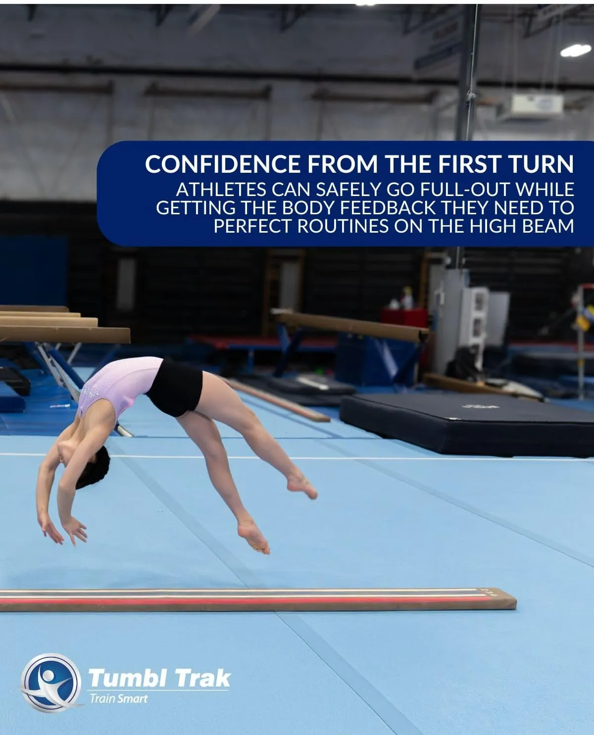 Tumbl Trak 8 Ft Laser Balance Beam with Solid Wood Core Gymnastics Low Balance Training Beam