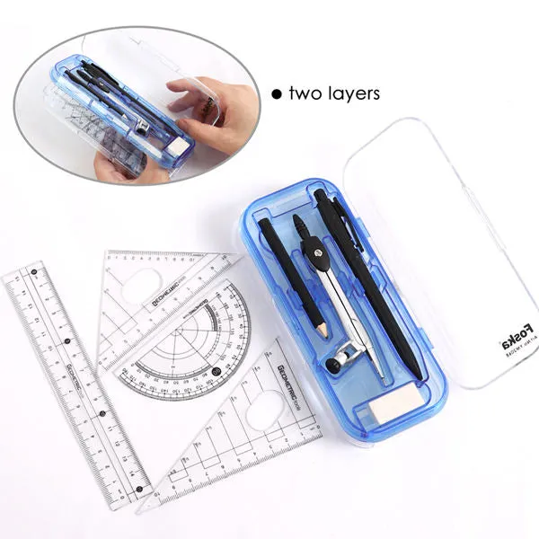 Two Layers Zinc Alloy Compasses with Ruler Math Set