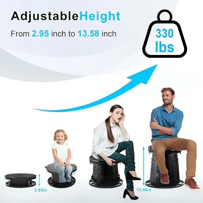 Upgrade Retractable Portable Toilet Folding Camping Toilet with Lights,Foldable Travel Toilet with Carrying Handle, Fixed Latch,Toilet Paper Holder,Adjustable Height Porta Potty for Camping, Hiking