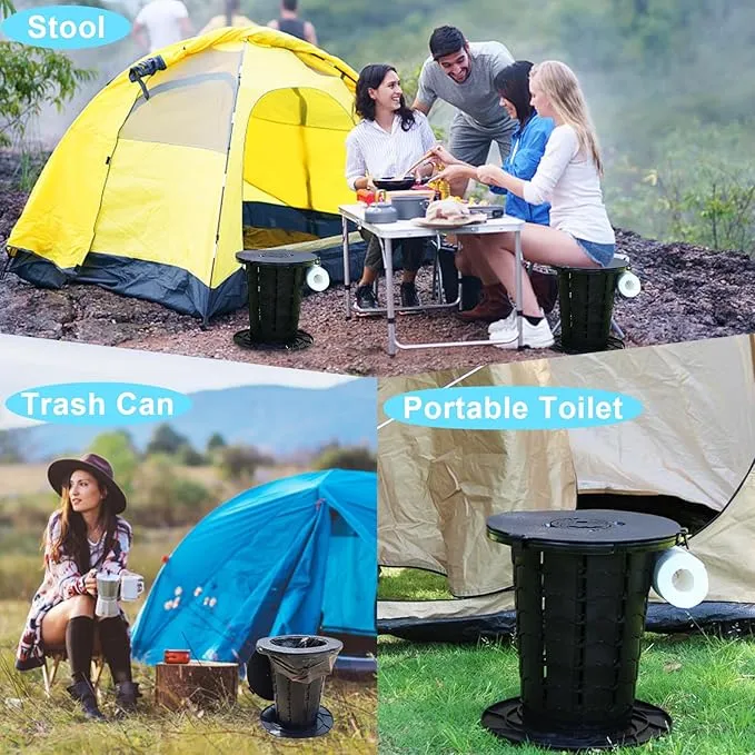 Upgrade Retractable Portable Toilet Folding Camping Toilet with Lights,Foldable Travel Toilet with Carrying Handle, Fixed Latch,Toilet Paper Holder,Adjustable Height Porta Potty for Camping, Hiking