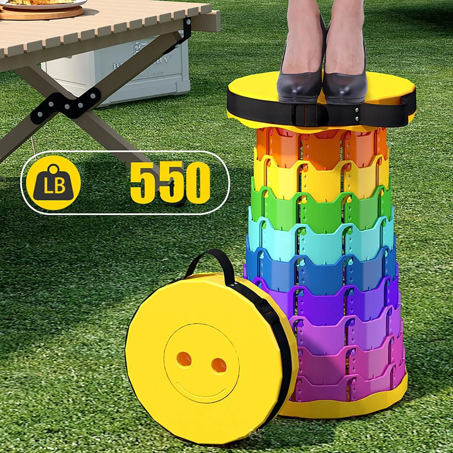 Upgraded Rainbow Folding Stool More Lightweight Sturdy Aesthetically Load Capacity of 550 lbs Portable Folding Stool Camping Fishing Hiking Trips
