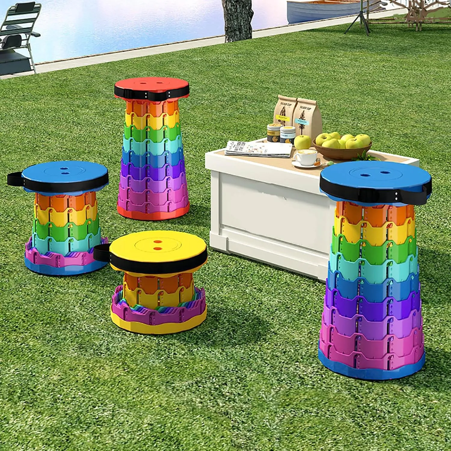 Upgraded Rainbow Folding Stool More Lightweight Sturdy Aesthetically Load Capacity of 550 lbs Portable Folding Stool Camping Fishing Hiking Trips