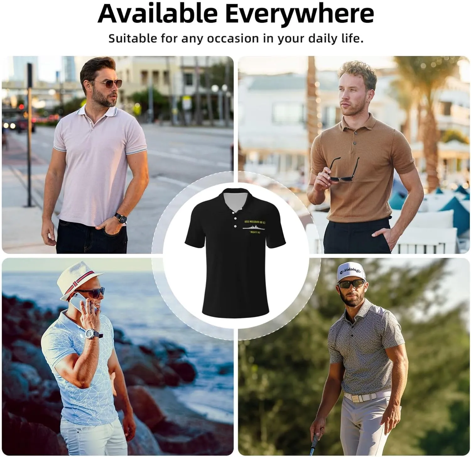 USS Missouri Bb-63 Polo Shirts for Men, Mens Golf Shirt Quick-Dry Short Sleeve Casual