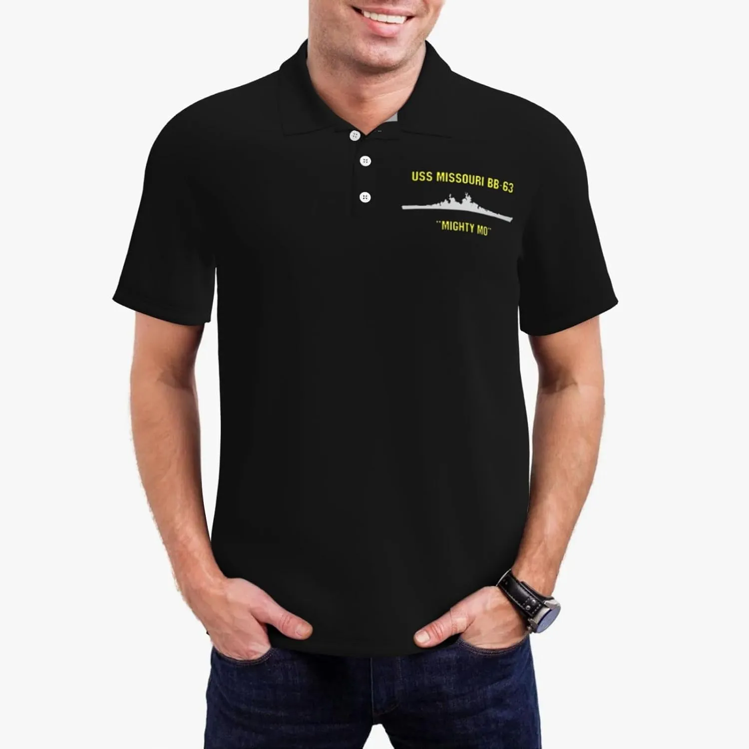 USS Missouri Bb-63 Polo Shirts for Men, Mens Golf Shirt Quick-Dry Short Sleeve Casual