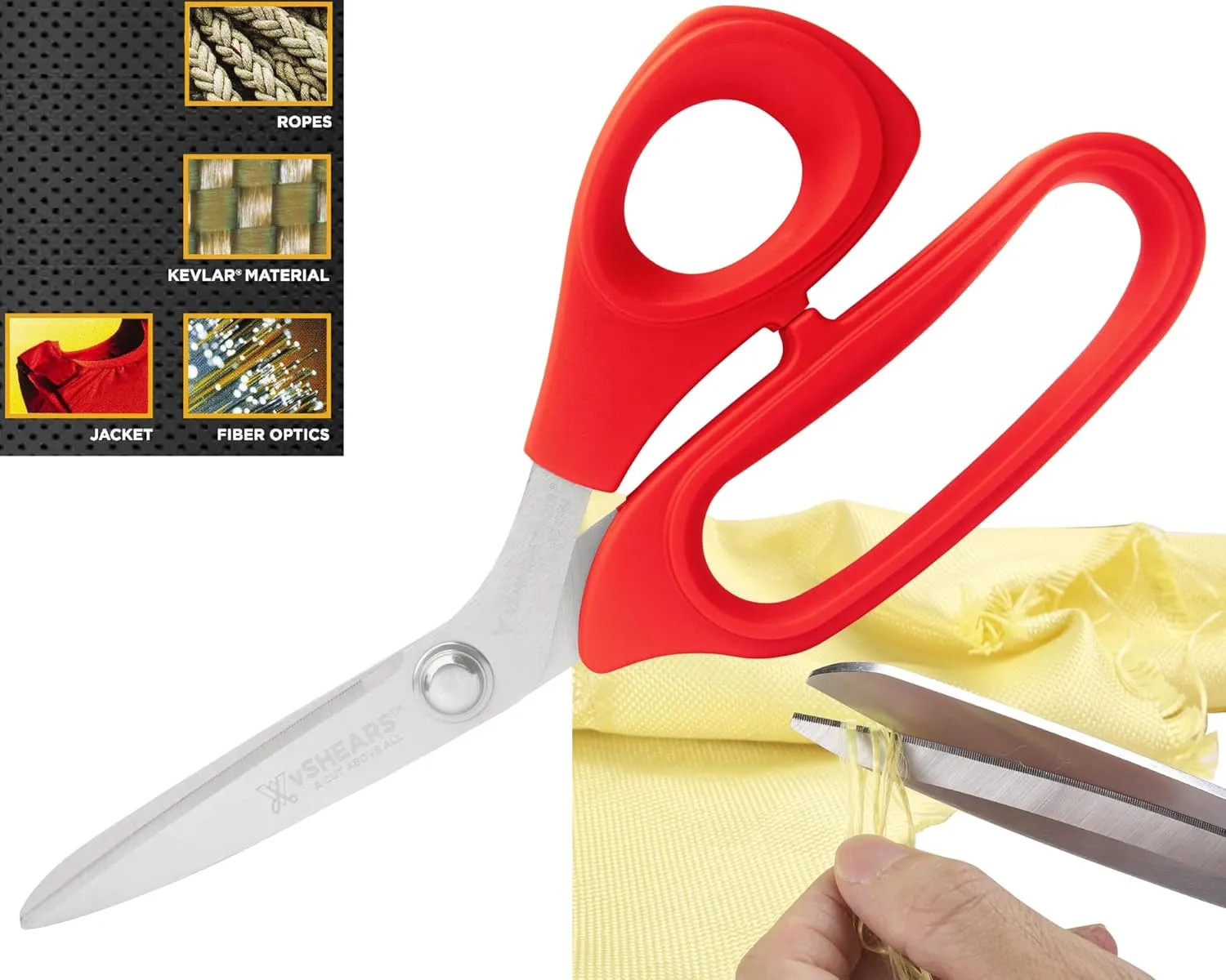 VAMPLIERS 8" Fiber Optic Kevlar Scissors Industrial Grade Carbon Steel Shears - Cuts Kevlar, Dyneema, Spectra, Vectran, Dacron, Nomex, Technora, Innegra, Carbon Fiber, Fiberglass