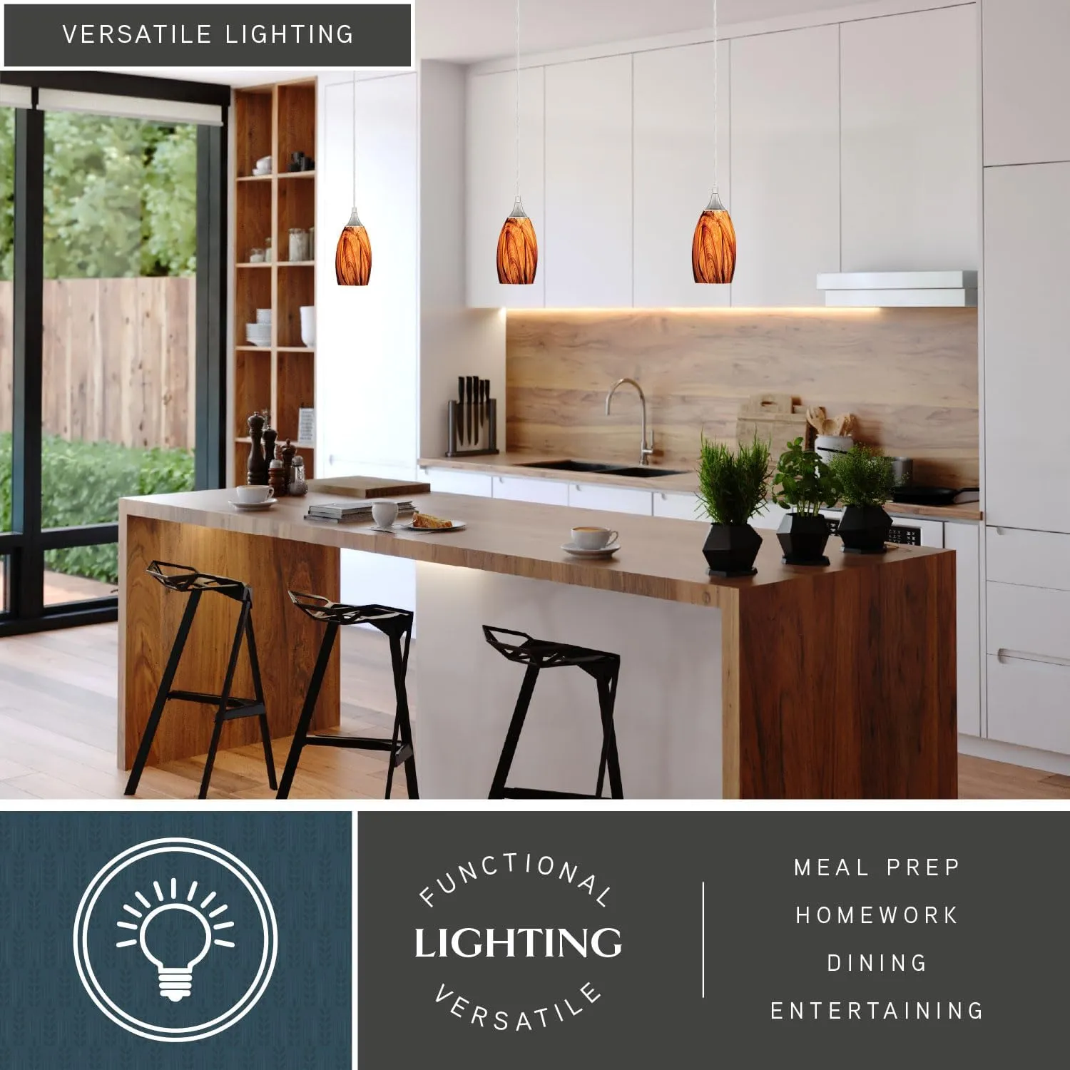 VAXCEL Milano Satin Nickel Mini Pendant Ceiling Light Amber Fire Glass