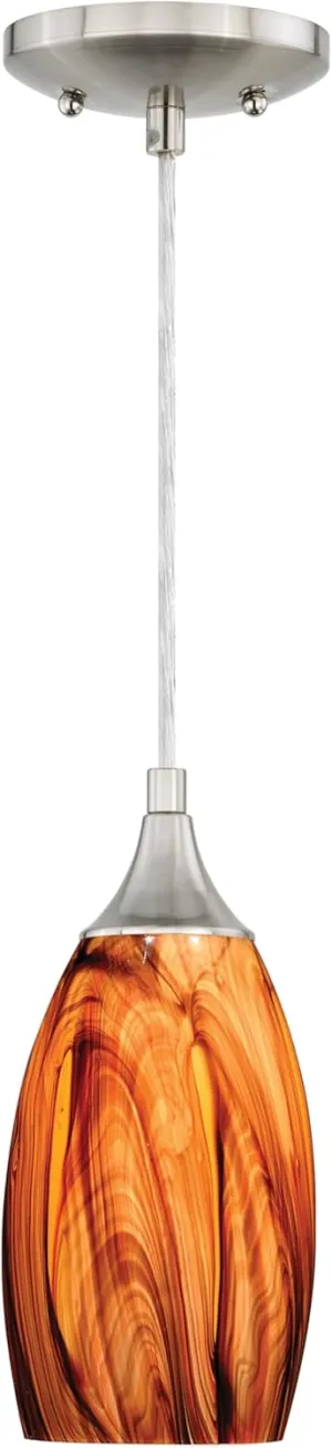VAXCEL Milano Satin Nickel Mini Pendant Ceiling Light Amber Fire Glass