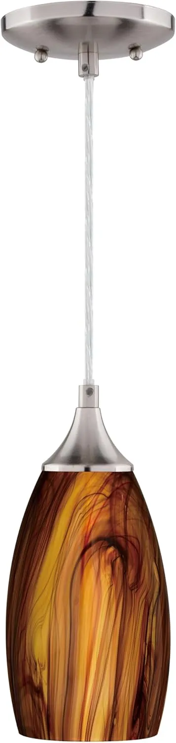 VAXCEL Milano Satin Nickel Mini Pendant Ceiling Light Amber Fire Glass
